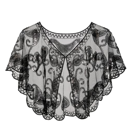 1920s Shawls and Wraps for Women Formal Evening Dresses Cover Up Sequin Beaded Flapper Shawl Vintage Capelet
