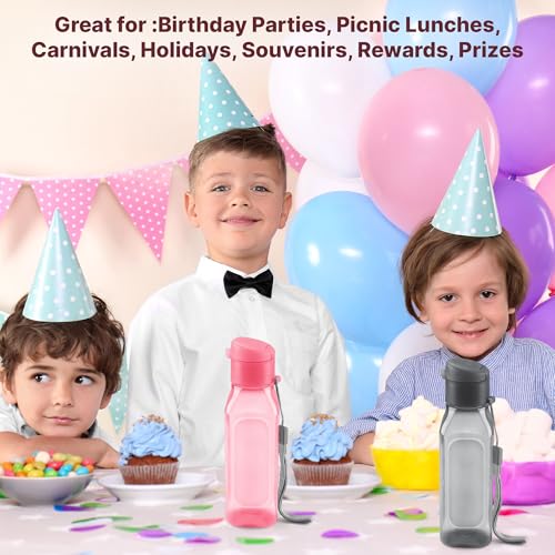 Bulk Set of 16 Multicolor 10oz Water Bottles for Kids and Adults - Leak Proof With Carry Strap - Square Reusable for Juice, Drinks - BPA-Free Dishwasher-Safe - Image 6