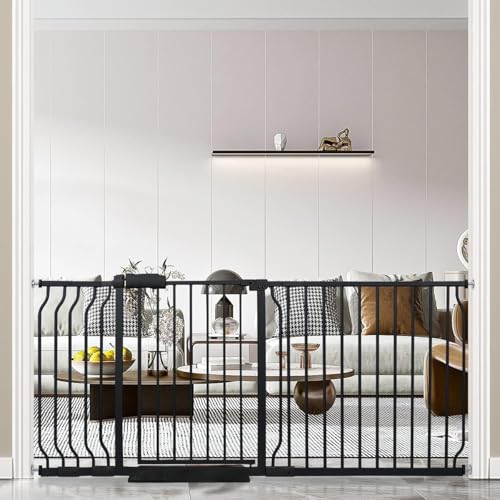 Image of BELABB Extra Wide Baby Gate Tension Indoor Safety Gates Black Metal Large Pet Gate Pressure Mounted Walk Through Long Dog Gate for The House Doorways Stairs (66.9 Inch-71.6 Inch/170cm-182cm, Black)