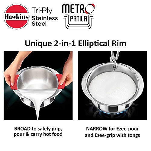 Image of Hawkins Tri-Ply Stainless Steel Metro Patila /Tope /Cook-N-Serve, 3 Pieces Combo Set, 1.5 L, 2 L And 2.5 L, 2.5 Liter, Silver