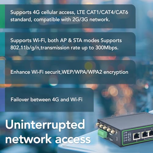 Image of InHand Networks IR315, Industrial IoT 4G LTE VPN Router, 300Mbps Cellular + Wi-Fi, Dual SIM Cards Slots,5 Ethernet Port, Din-Rail Mounted, Support AT&T, T-Mobile & Verizon (LTE CAT 6 & DI /DO)