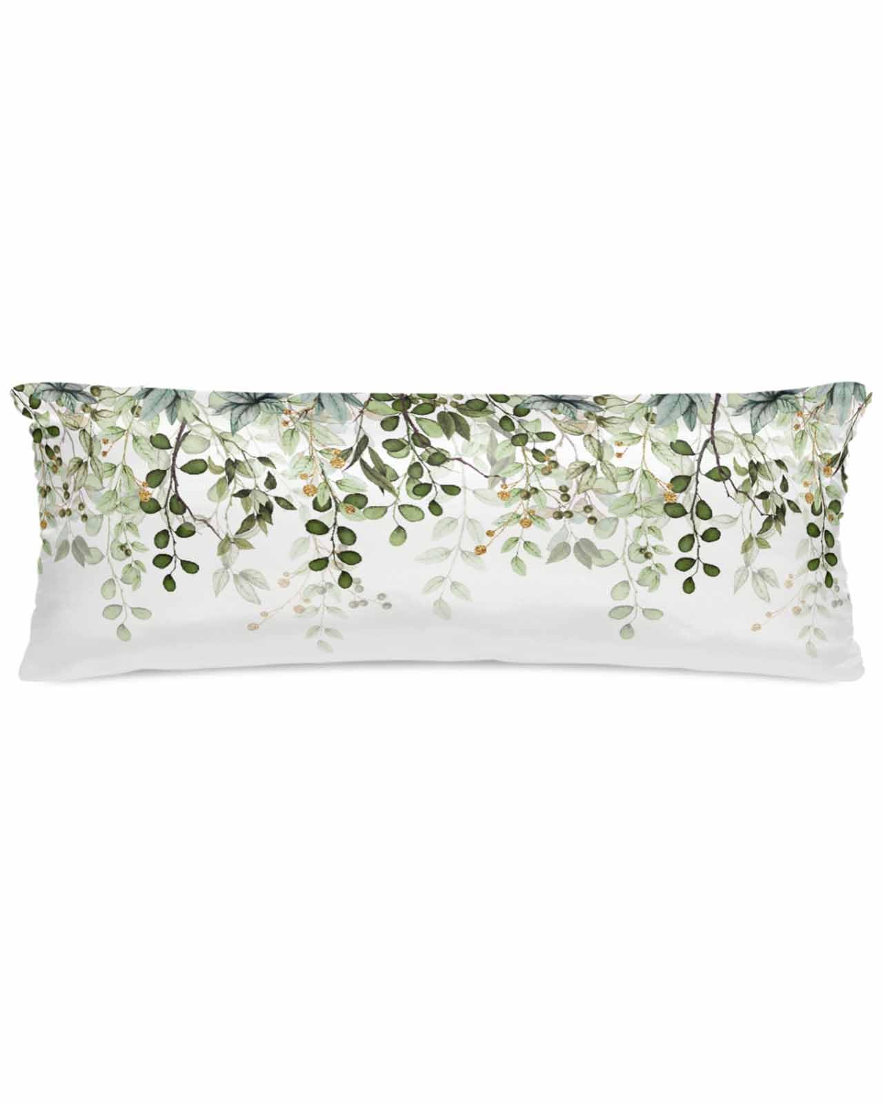 Gusidachig Sage Green Eucalyptus Satin Pillowcase for Hair and Skin with Zipper, Spring Soft Breathable Cooling Silk Pillow Cases, Botanical Plants