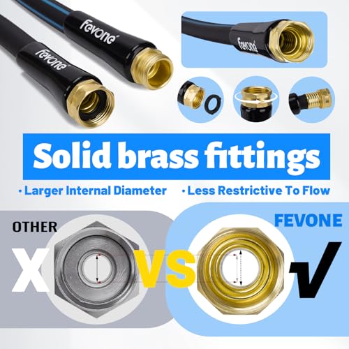 Fevone 75ft Heavy Duty Garden Hose, Lightweight and Flexible, 5/8" ID, Burst 600 PSI, Hybrid Polymer, Kink-Resistant, 3/4" GHT Solid Brass Fittings