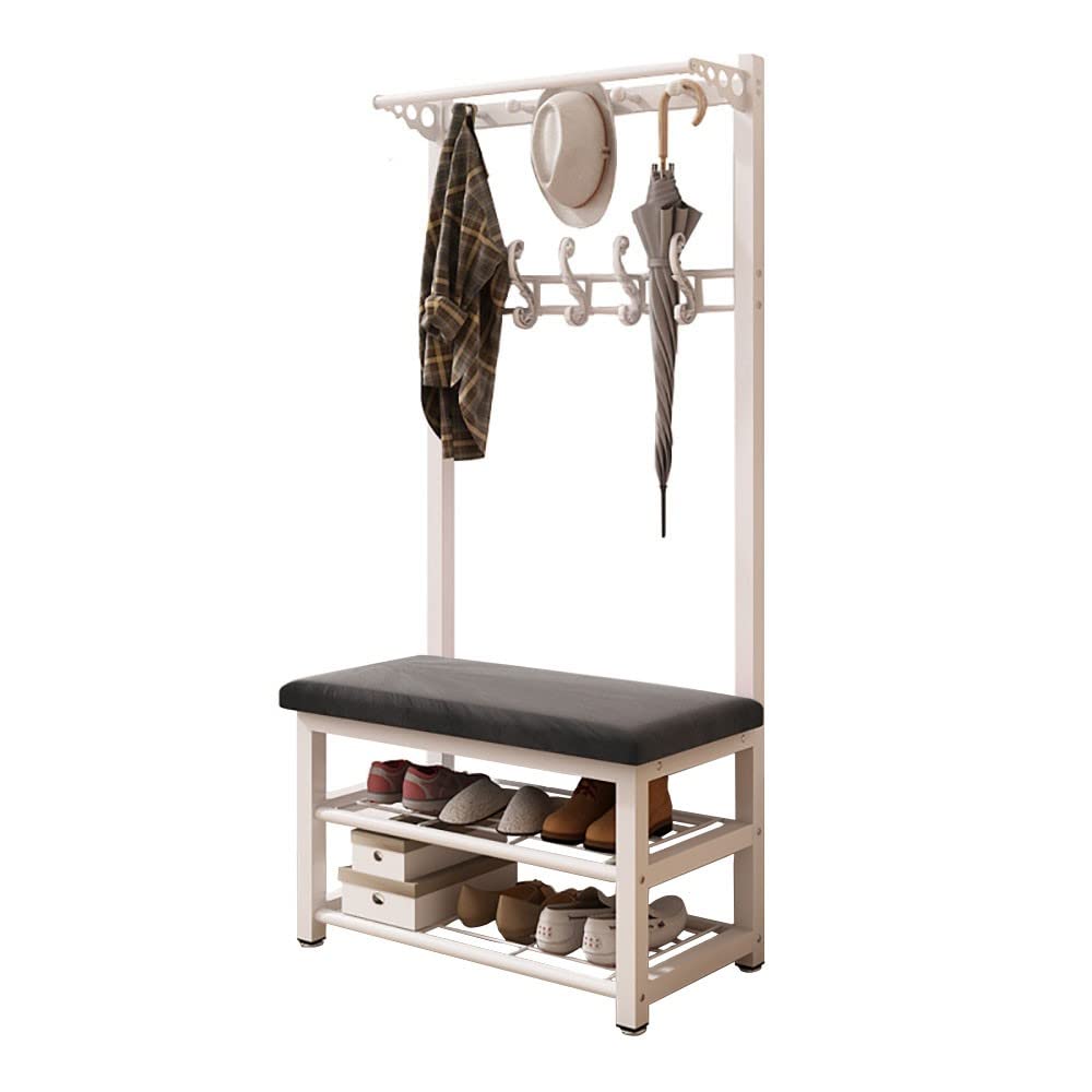 Vestiaire Entrée 3 en 1 : Banc et Portemanteau Métal pour Gagner de l'Espace