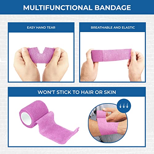 Image of Self Adhesive Bandage Wrap - Pack of 12 Assorted Colors, Breathable & Water-Resistant Vet Wrap for First Aid, Sports Injury, Body Sprains, & Pets (2 Inch Multicolor - 12 Pack)