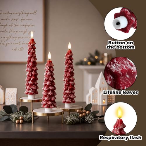 Image of Funtery 12 Pcs Flameless Christmas Tree LED Candles, Red, Snowfall | 9.7 Inch LED Taper Christmas Candles Battery Operated,Flameless Flickering, for Xams Holiday Party Room House Home Decor
