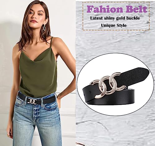 ALAIX Women's Belt Gold/Silver Buckle Belt Black leather belt Fashion Dress Pants Jeans belts for women2