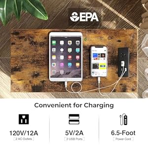 Rolanstar End Table with Charging Station Narrow Side Table with 2 Wooden Drawers USB Ports and Power Outlets Nightstand Sofa Table for Small Spaces Living Room Bedroom Rustic Brown