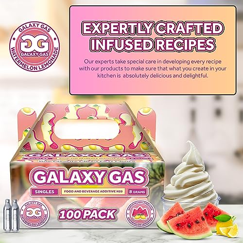 Galaxy Gas Watermelon Lemonade Flavor Whipped Cream Chargers, Nitrous Oxide 8 Gram Whip Cream Charger, Whipped Cream Charger Set, N2O Charger Set, 100 Counts