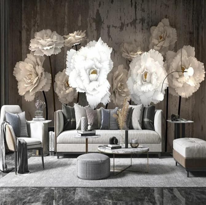 Photo murales rétro fleurs blanches 3D pour agrandir une chambre