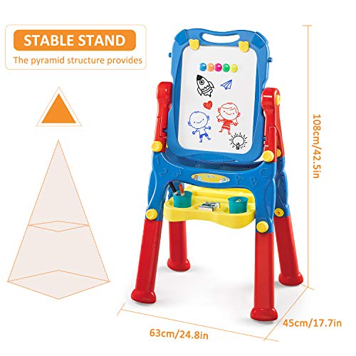 NextX Kids Easel Adjustable Double Sided Magnetic Dry Erase Board and Chalk Board Educational Toys Art Easel with Art Supplies Accessories for Kids - Thumbnail 2