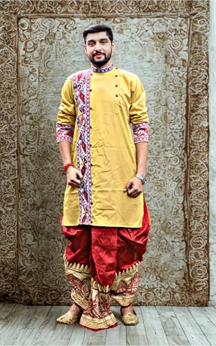 Image of Pure Cotton Full Sleeves Kurta with dupion silk Dhoti pant set (701)