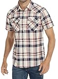Herren Western Cowboy Kurzarm Button Down Karierte Hemden Tasche Casual Sommerjacke Hemd, A-Blau & red, XL
