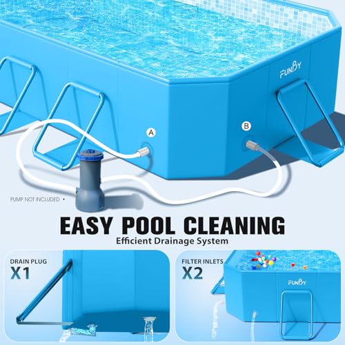 Image of FunBy Large Foldable Pool, Foldable Swimming Pool, Large Foldable Pool for Adults, Non-inflatable Pool,Oversize Thickened Collapsible Pool, Kids pool for Backyard,Mosaic Design 108 inchx68 inchx20 inch-Light Blue
