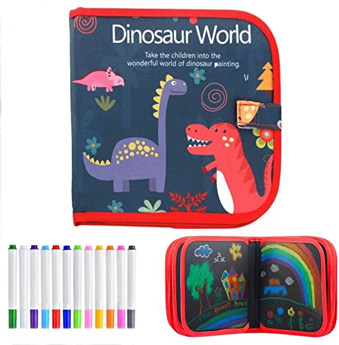 Tablero de Dibujo Portátil para Niños,Maletin de Pinturas Acuarelas Pizarra Borrable,Reutilizable Innovadora Pizarra libros para pintar,Libro Colorear con 12Bolígrafos Borrables de Colores(Dinosaurio) Cover