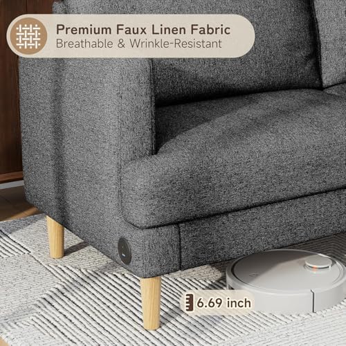 Image of 70 inch Modern Loveseat Sofa with USB Type-C Ports, Linen Fabric 2-Seater Deep Seat Couch, Cozy Small Couch Sofa for Living Room Bedroom Office Apartment (Dark Grey)
