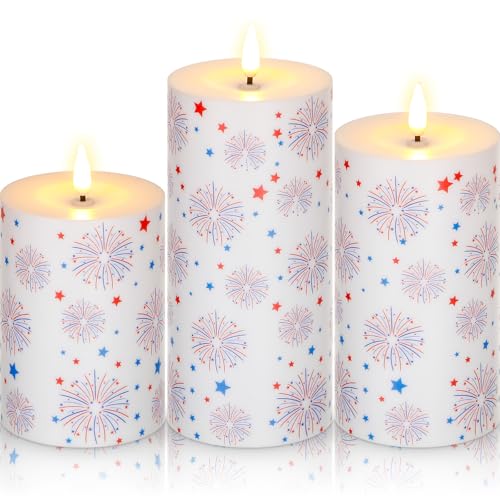 Bougies LED patriotiques pour table et dîner de l'indépendance, motif feux d'artifice Tuanse