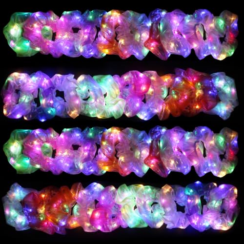 40 Pcs LED Scrunchies Light up Hair Scrunchies Glow in the Dark Hair Ties with 3 Light Modes Neon Hair Accessories for Women Glow Hair Bands