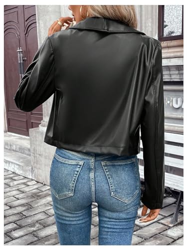 MakeMeChic Women's Faux Leather Jackets Zip Up Long Sleeve Open Front Short Moto Biker Cropped Coat2