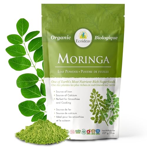 Ecoideas Org. Moringa Powder, 8 OZ Bag - Certified Organic, Kosher, Vegan, Gluten-free, Non-GMO, and RAW CRU
