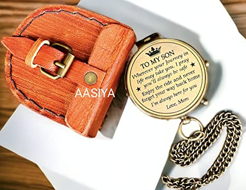 Aasiya To My Son Military Compass For Hiking And Survival- Waterproof Brass Nautical Pocket Compass With Leather Carry Case & Chain For Camping Hunting Climbing Exploring Geology Outdoor Activities #TOP4