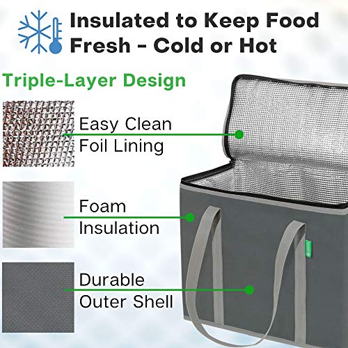 Creative Green Life UNKNOWN Xl Insulated Reusable Grocery Bags (2-Pack) - Premium Quality Cooler Bags With Hard Bottom Insert - Stands Upright, Machine Washable, Sturdy Zipper - Insulated Bag For Warm Or Cold Food Delivery Bag thumb #1