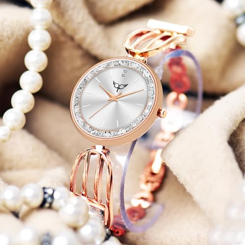 Image of WHITE BIRD Premium Girl Wrist Watch Rose Gold Plated Analog Watch Diamond Studded Dial Stylish Bracelet Strap Stainless Steel Band Perfect for Women