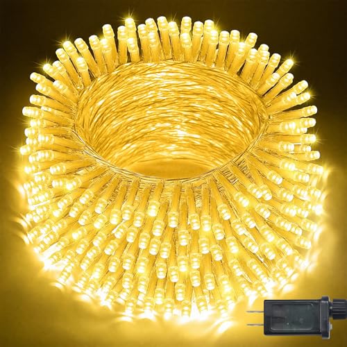 Catena Luminosa da Esterno, 20M 200 LED 24V da Interno Bianco Caldo, 8 Modalità Catena Luminosa LED Fairy Light per Albero di Natale, Matrimonio, Pasqua, Giardino (Bianco)