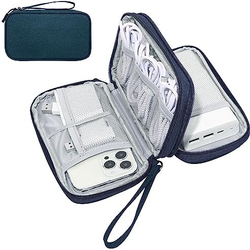 Electronics Travel Organizer Double Layer Lightweight Cable Organizer Bag High-Density Waterproof Material Cord Case for Cable, Cord, Charger, Phone, Earphone