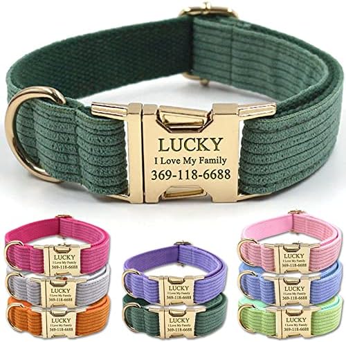 PETDURO Personalized Dog Collars Custom Stripe Velvet with Name Engraved Gold Metal Buckle for Boy & Girl Dogs – Matching Leash Bow Tie Harness Poop Bag Holder Available