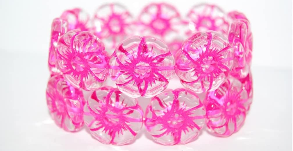 30 pcs 6-Petal Flower Pressed Glass Beads, 1780 (1780), Glass, Czech Republic, Size 22 mm (0.87 in)