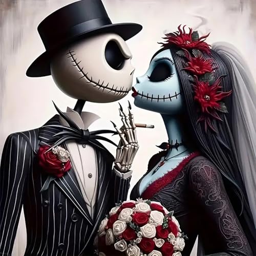 AIBOERL 5D Jack and Sally Halloween Diamond Painting Kits for Adults Jack and Sally Diamond Art Kits for Adults Beginners Diamond Painting Full Round Drill Crafts Kit for Home Wall Decor Gift 14x14in