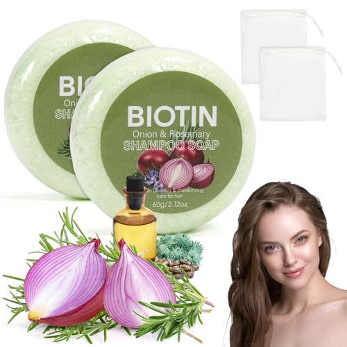 2 Pains De Shampoing Oignon 60g, Onion Biotin Shampoo Bar Pour La Croissance, Nettoie Et Nourrit Le Cuir Chevelu En Douceur, Favorisant La Pousse Des Cheveux Et à Tous Types De Cheveux (Green)