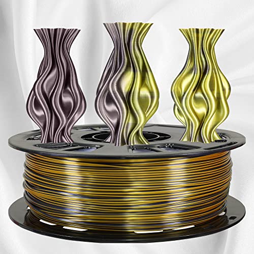 MIKA3D 1KG Silk Shiny Gold Black PLA Dual Color Co-Extrusion 3D Filament, 2 Colors in 1 3D Filament, 1KG 3D Printing Material with Bicolor Dichromatic Double Colors, Widely Fit for 3D Printer