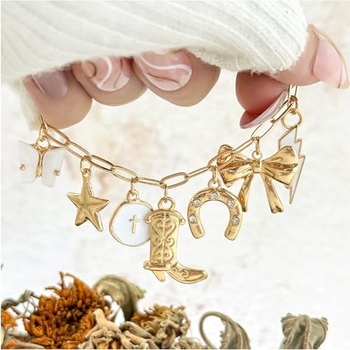 Long tiantian Gold Charm Bracelet Western Bracelet for Women Gold Cowgirl Bracelets Boho Bracelets for Women Country Concert Outfit Boho Dress2