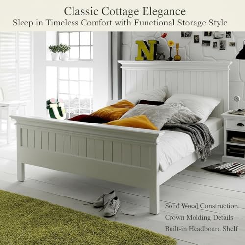 Image of APRODZ Solid Wood Without Storage Queen Size Clemons Bed for Bedroom Stylish | White Finish