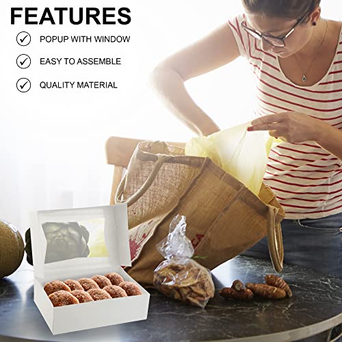 Mt Products White Bakery Boxes With Window - Size Of 8" X 5.75" X 2.5" - (15 Pieces) Auto Pop Up Dessert Box - Pastry Boxes For Muffins, Donuts, And Cookies - Made In The Usa #TOP3