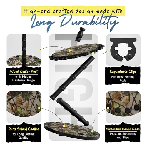 Image of Rush Creek Creations 16-Rod Round Fishing Rod Holder for Garage, 360 Access Fishing Pole Holder for Fishing Rods, Reels, and Gear, Securely Holds 16 Rods, Camouflage