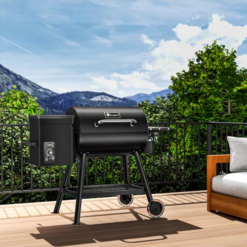 KingChii-Electric-Wood-Pellet-Grill-Smoker-with-Side-Shelf-456-SQIN-Grill-Capacity-with-PID-Temperature-Control-180-425F-for-Backyard-Camping-Bake-and-Roast-Black