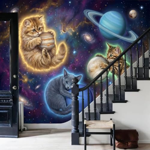 Papier peint intissé panoramique pour une chambre thème univers et espace