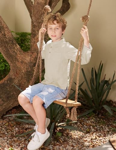Image of Arshiner Boys Cotton Linen Henley Shirt Button Down Shirt Long Sleeve T Shirt Beach Shirt Tee Casual Solid Tops