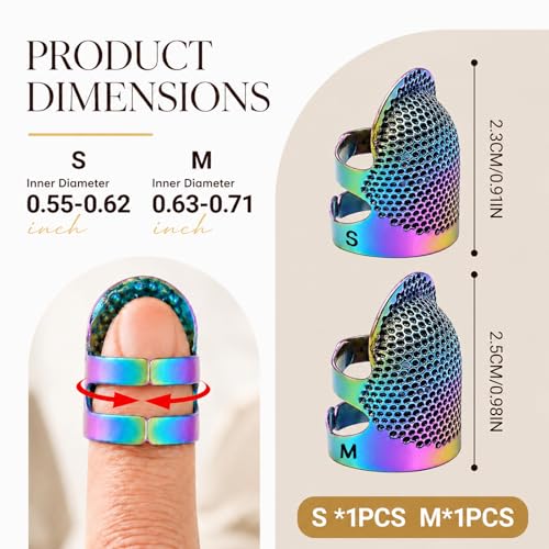 Image of Thimbles for Hand Sewing, Sewing Thimble Kit, Metal Finger Protectors, Thimble Ring for Hand Quilting and Embroidery(Colorful,2Pcs,Small /Medium)