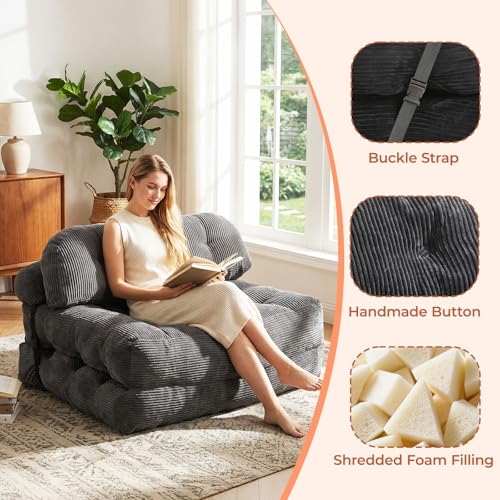 Image of Folding Sofa Bed, Convertible Sleeper Chair with Back Support and Pillow