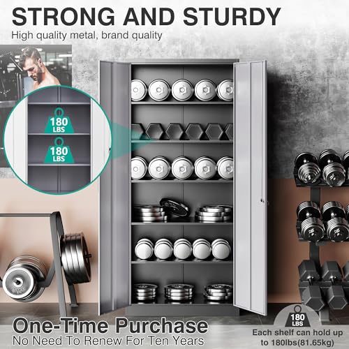 Image of SISESOL Wide & Deep Metal Storage Cabinet with 5 Adjustable Shelf,72 inch Tall Garage Storage Cabinet with Lock,Metal Cabinets with Locking Doors,Lockable Steel Cabinets for Home,Office,Garage Locker