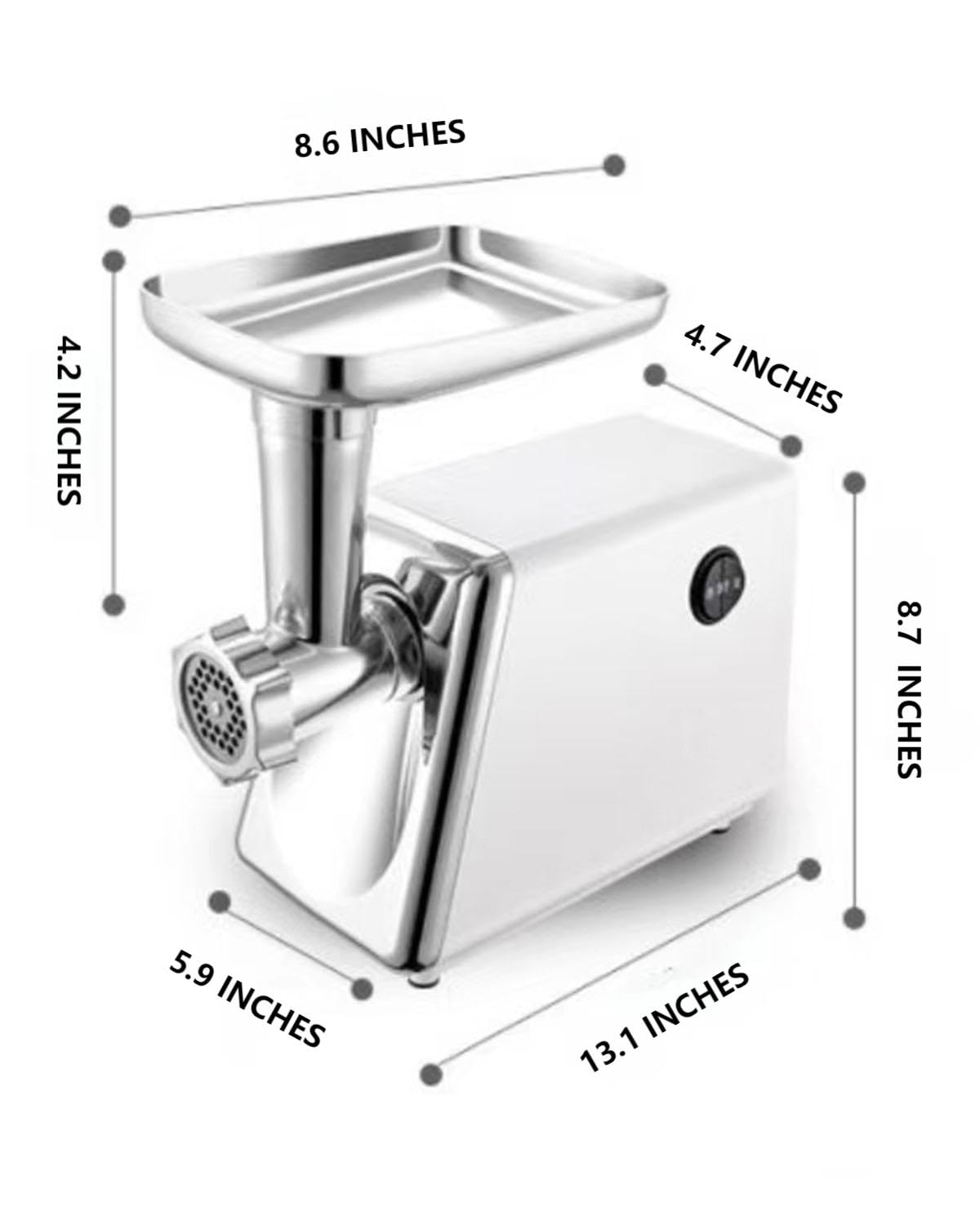 Picadora de carne eléctrica, máquina multifuncional de procesamiento de alimentos, acero inoxidable blanco