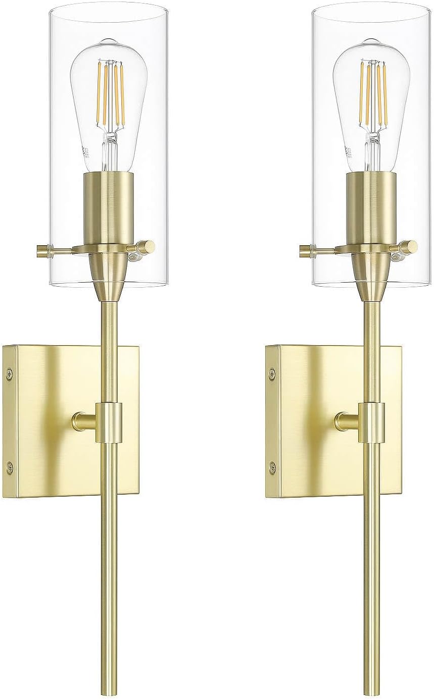 XiNBEi Lighting Brass Wall Sconce Set of 2, Modern Single Bathroom Sconces Wall Lighting Indoor Sconce Bathroom Lighting for Bedroom Vanity & Living Room