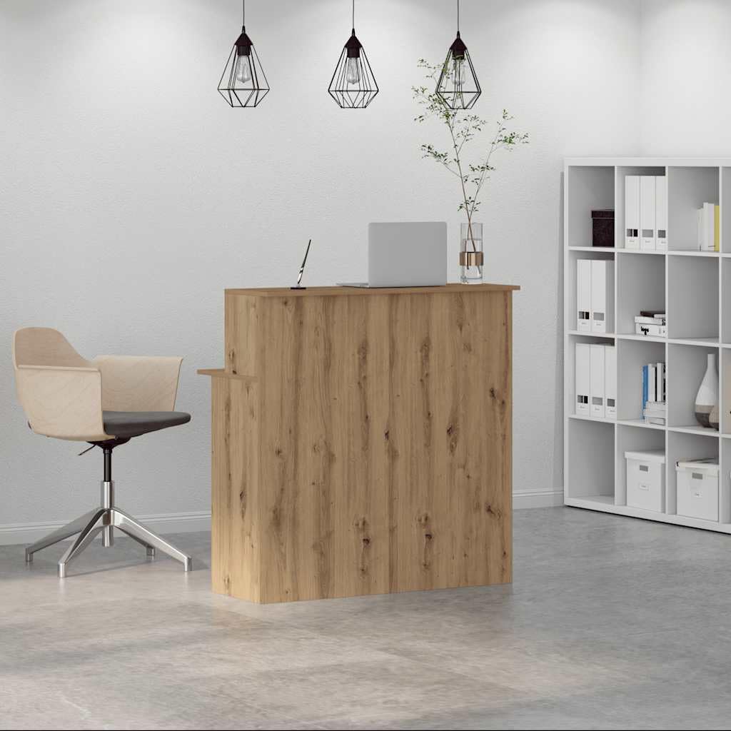 Banco Reception per Ufficio in Truciolato Rovere Artigianale 100x50x103,5cm con Bancone Integrato e Ripiano Archiviazione per Hotel Cliniche Saloni di Bellezza