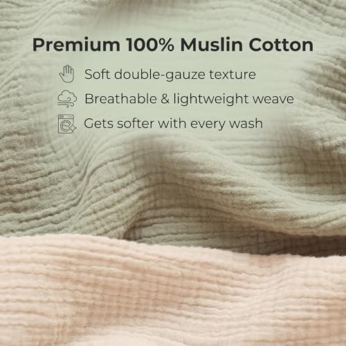 Image of guruixu Muslin Baby Lounger Cover 2 Pack, 100% Cotton Soft & Breathable Infant Slipcover Compatible with Snuggle Me Newborn Lounger (Fog Green,Cream)
