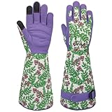 MSUPSAV Durable Gardening Garden Gloves,Long Puncture Resistance Rose Cactus Gauntlet Work Glove,Gifts for Women,Medium,Purple