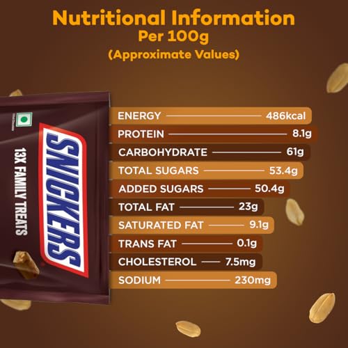 Image of Snickers Family Treats Peanut Filled Chocolate Pouch, 3 X 168 G, 504 Gram, 504 Gram